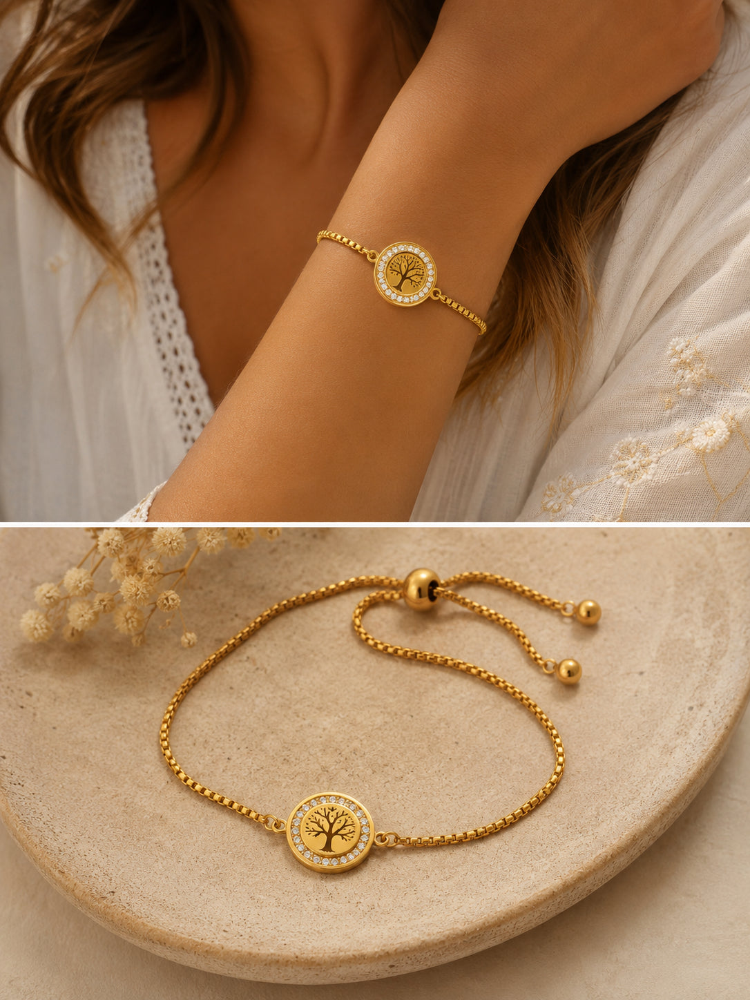 Bracelet réglable Arbre de Vie doré/argenté– Élégance & symbole 🌳✨
