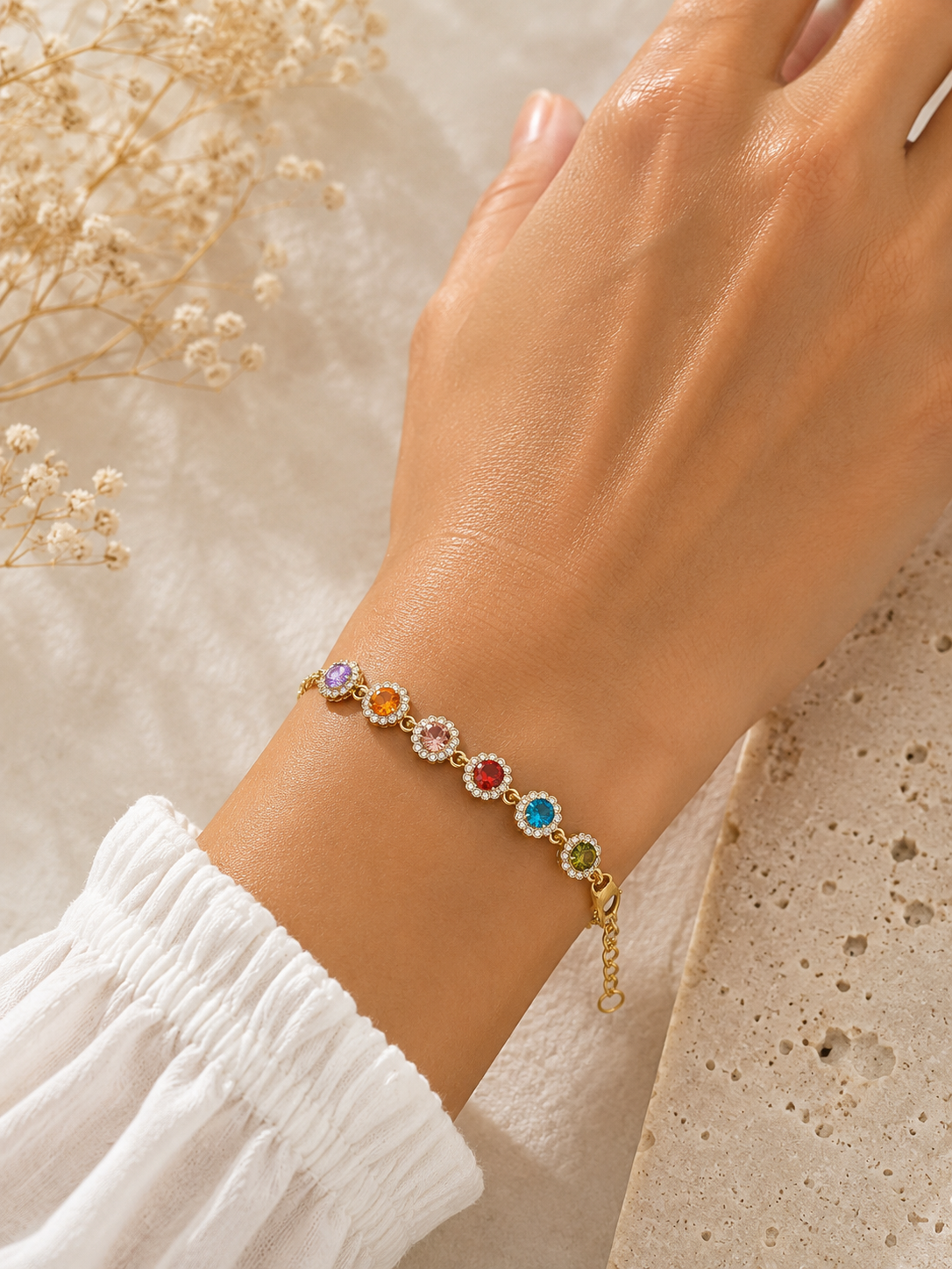 Bracelet Élégance Multicolore – Acier inoxydable doré & cristaux colorés