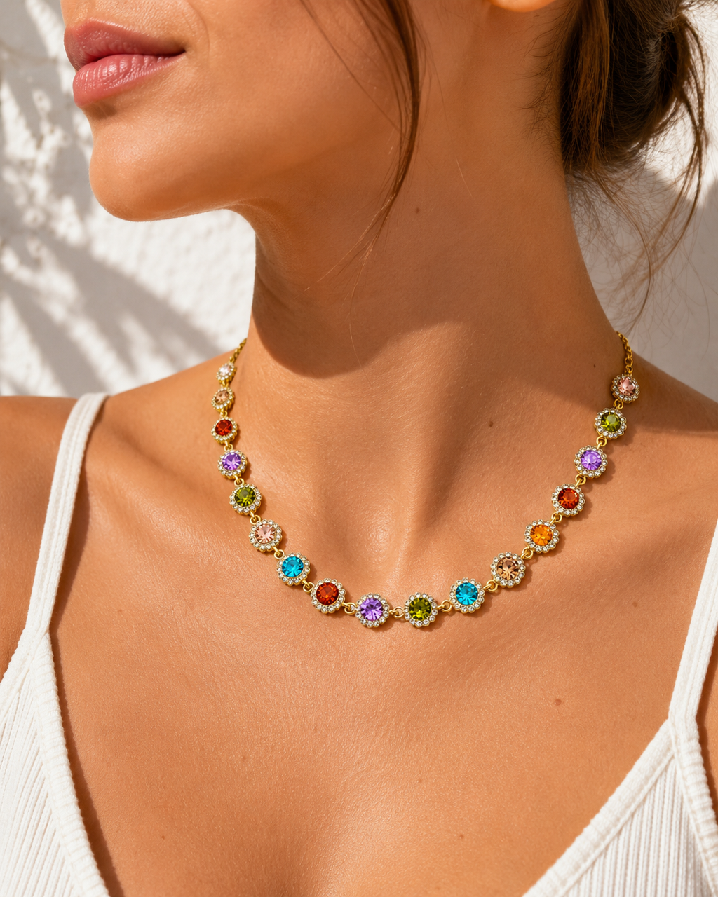 Collier Stella-Acier inoxydable doré & cristaux colorés