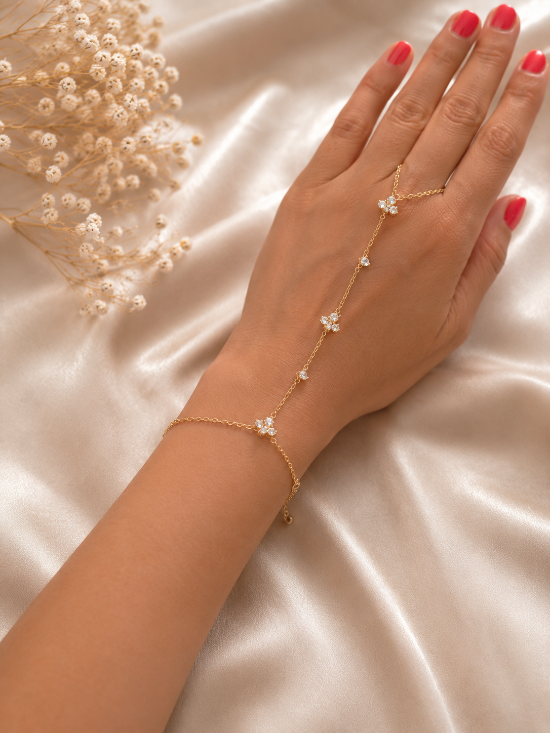 Bracelet bague bohème chic – Acier inoxydable doré & cristaux