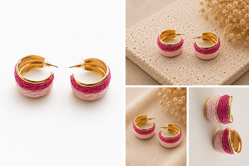 Boucles d'oreilles en raphia bicolores – Rose/Fuchsia & Jaune/Orange