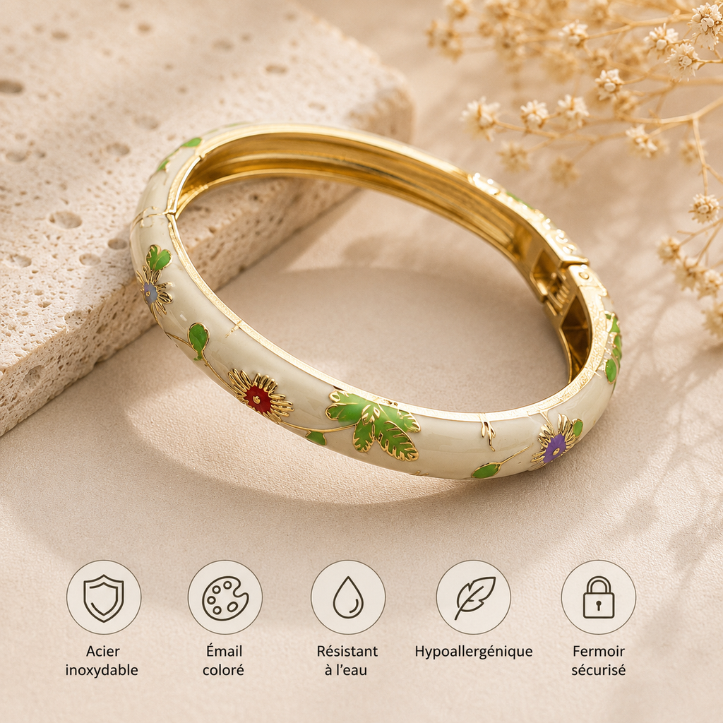 Bracelet Jonc Émaillé Fleuri