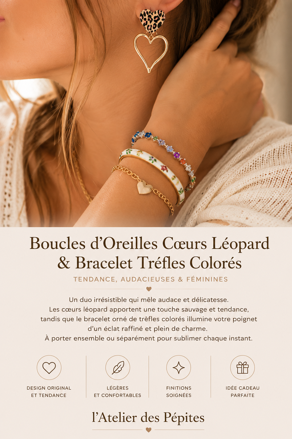 Boucles d'oreilles Cœurs Léopard Dorés