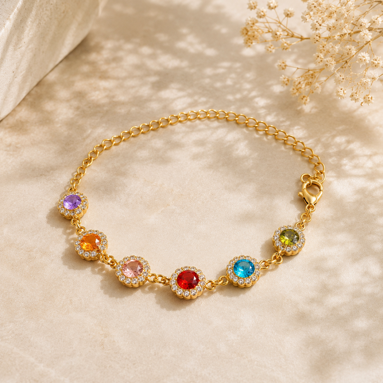 Bracelet Élégance Multicolore – Acier inoxydable doré & cristaux colorés