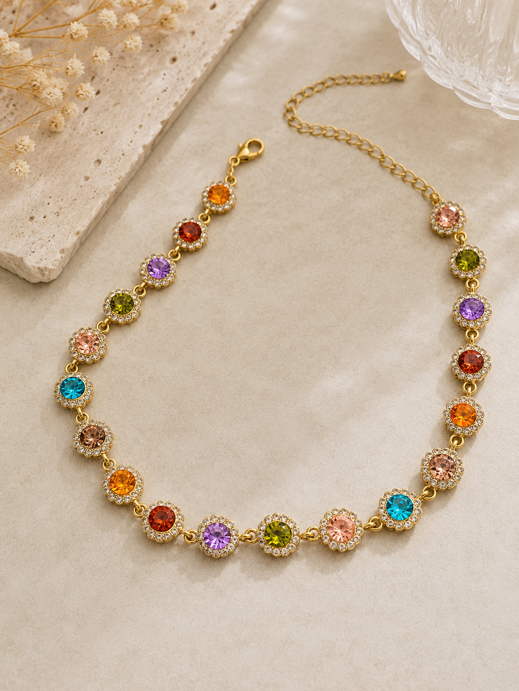Collier Stella-Acier inoxydable doré & cristaux colorés