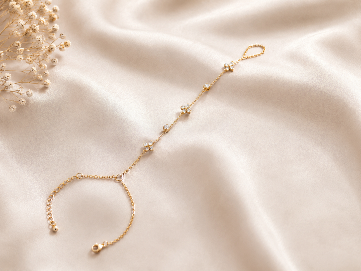 Bracelet bague bohème chic – Acier inoxydable doré & cristaux