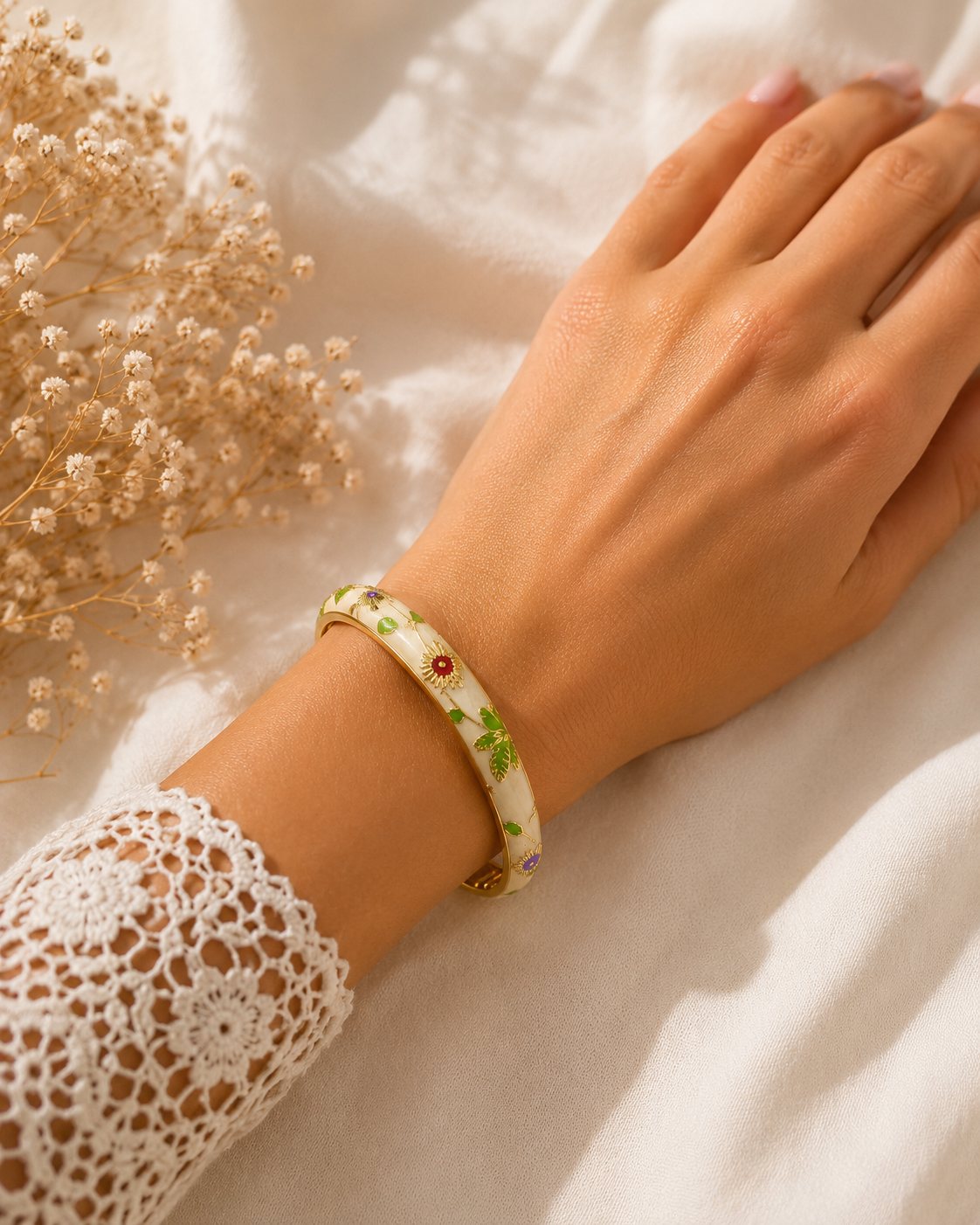Bracelet Jonc Marguerite Émaillé Fleuri