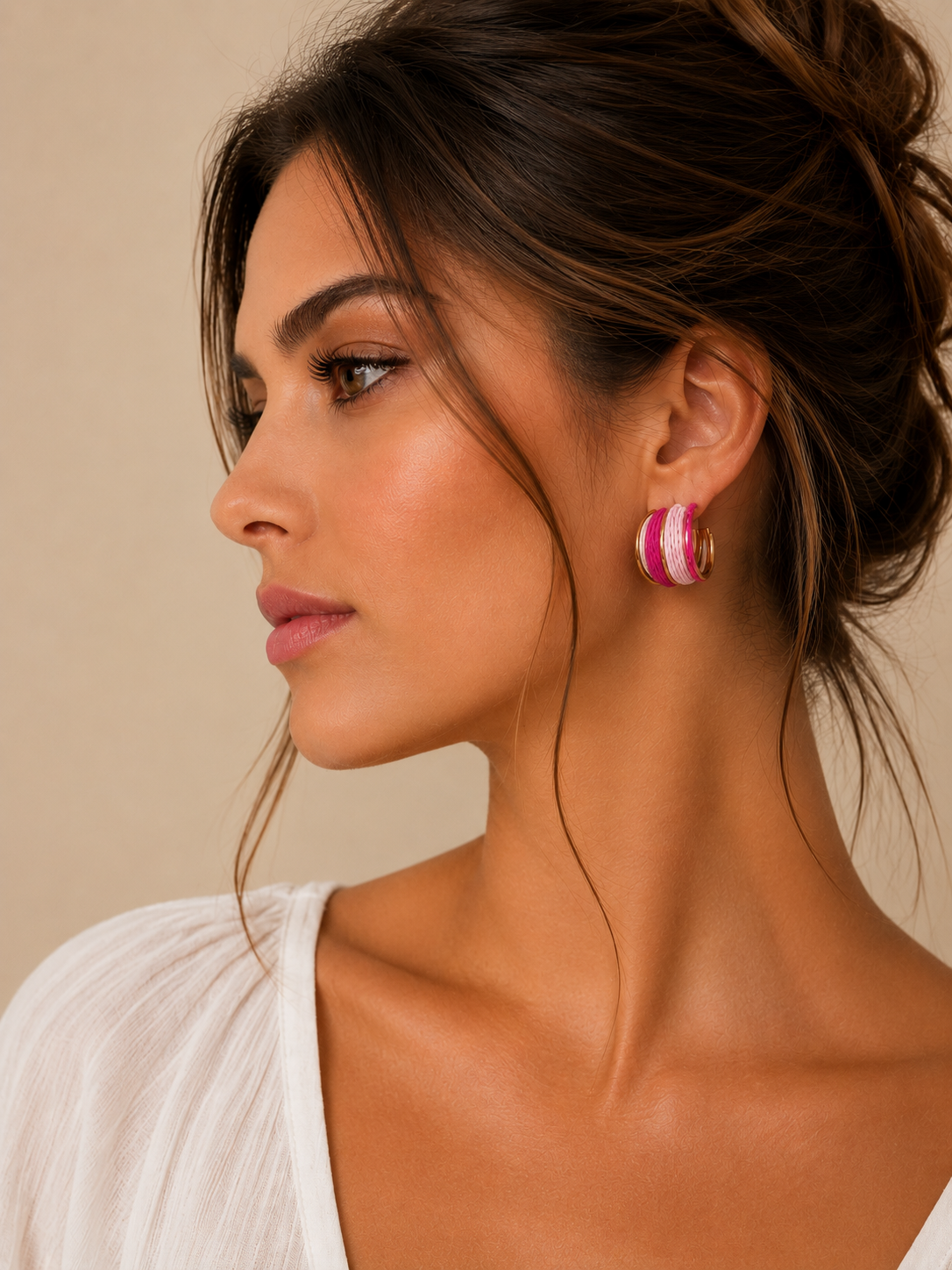 Boucles d'oreilles en raphia bicolores – Rose/Fuchsia & Jaune/Orange