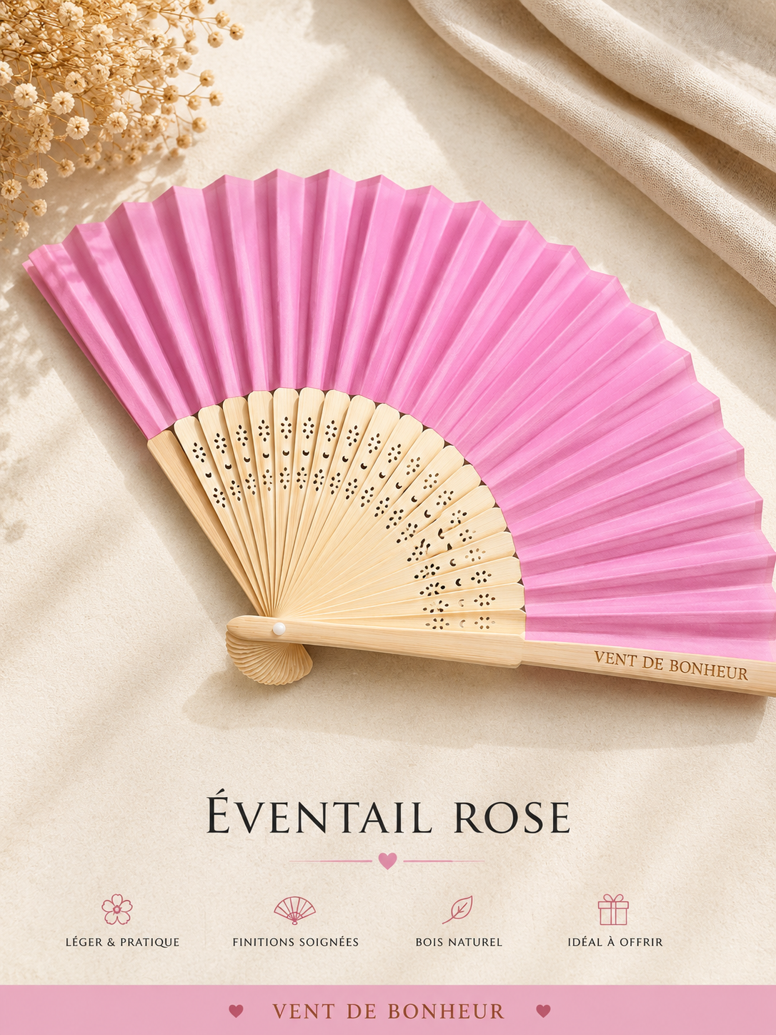 🌸 Éventail en Bois – Collection Artisanale | L'Atelier des Pépites